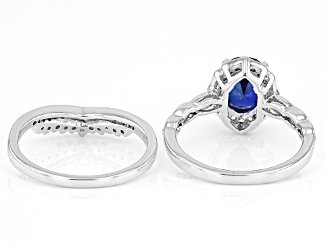 Blue Lab Created Sapphire Rhodium Over Silver Ring Set 2.57ctw