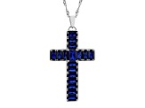 Blue Lab Created Sapphire Rhodium Over Silver Cross Pendant with Chain 5.92ctw