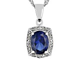 Blue Lab Created Sapphire Rhodium Over Silver Pendant Chain 2.19ctw