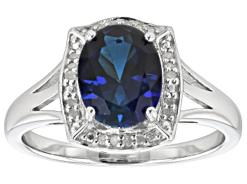Picture of Blue Lab Created Sapphire Rhodium Over Silver Ring 2.19ctw