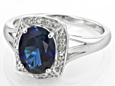 Blue Lab Created Sapphire Rhodium Over Silver Ring 2.19ctw