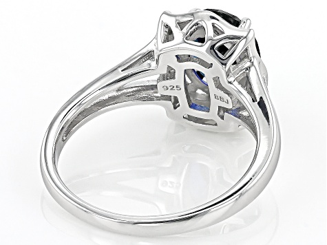 Blue Lab Created Sapphire Rhodium Over Silver Ring 2.19ctw