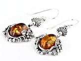 Orange Amber Sterling Silver Dangle Earrings