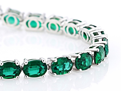 Green Lab Created Emerald Rhodium Over Sterling Silver Tennis Bracelet 15.09ctw