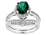 Green Lab Created Emerald Rhodium Over Sterling Silver Ring Set 1.84ctw