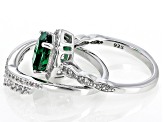 Green Lab Created Emerald Rhodium Over Sterling Silver Ring Set 1.84ctw