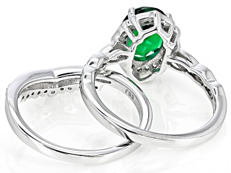 Green Lab Created Emerald Rhodium Over Sterling Silver Ring Set 1.84ctw