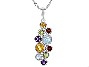 Multi-Gem Rhodium Over Sterling Silver Pendant With Chain 1.90ctw