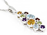 Multi-Gem Rhodium Over Sterling Silver Pendant With Chain 1.90ctw