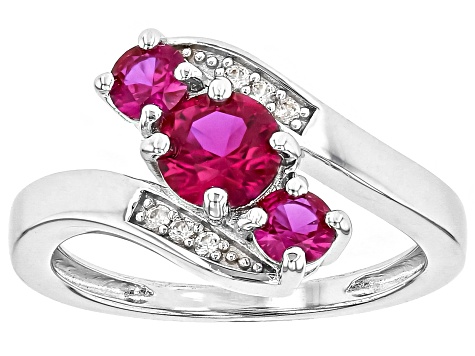 Lab Created Ruby Rhodium Over Silver Bypass Ring 1.40ctw