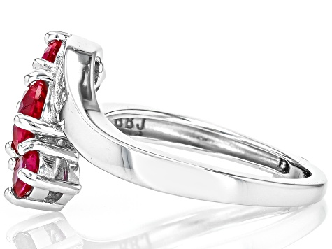 Lab Created Ruby Rhodium Over Silver Bypass Ring 1.40ctw