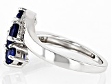 Blue Lab Created Sapphire Rhodium Over Sterling Silver Bypass Ring 1.40ctw