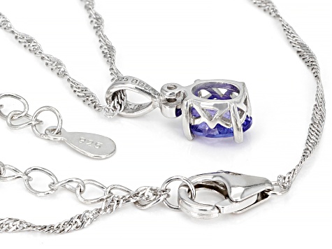 Blue Tanzanite Rhodium Over Sterling Silver Pendant With Chain 1.03ctw