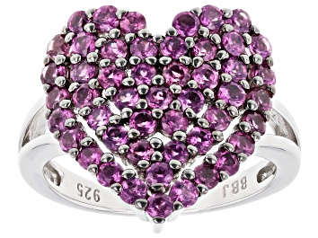 Picture of Raspberry Rhodolite Rhodium Over Sterling Silver Heart Ring 2.15ctw