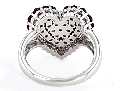 Raspberry Rhodolite Rhodium Over Sterling Silver Heart Ring 2.15ctw