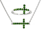 Green Chrome Diopside Rhodium Over Sterling Silver Cross Ring And Necklace Set 0.82ctw