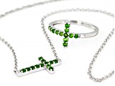 Green Chrome Diopside Rhodium Over Sterling Silver Cross Ring And Necklace Set 0.82ctw