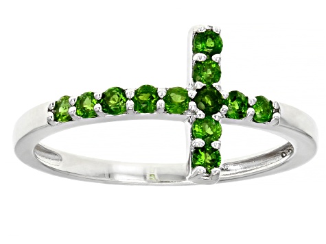 Green Chrome Diopside Rhodium Over Sterling Silver Cross Ring And Necklace Set 0.82ctw