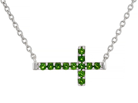Green Chrome Diopside Rhodium Over Sterling Silver Cross Ring And Necklace Set 0.82ctw