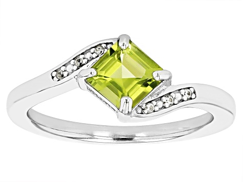 Green Peridot Rhodium Over Sterling Silver Bypass Ring 1.02ctw