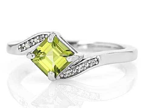Green Peridot Rhodium Over Sterling Silver Bypass Ring 1.02ctw
