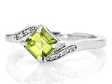 Green Peridot Rhodium Over Sterling Silver Bypass Ring 1.02ctw