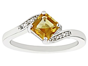 Yellow Citrine Rhodium Over Sterling Silver Bypass Ring 0.90ctw
