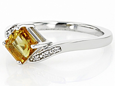 Yellow Citrine Rhodium Over Sterling Silver Bypass Ring 0.90ctw