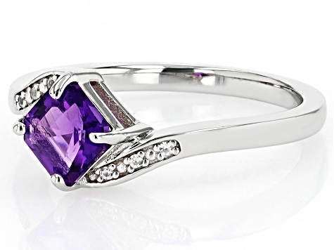 Purple Amethyst Rhodium Over Sterling Silver Bypass Ring 0.97ctw