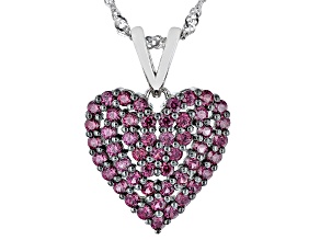 Magenta Rhodolite Rhodium Over Sterling Silver Heart Pendant With Chain 2.15ctw