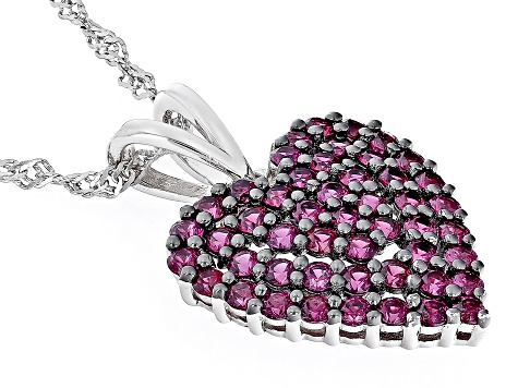 Magenta Rhodolite Rhodium Over Sterling Silver Heart Pendant With Chain ...
