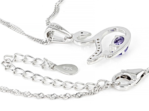 Blue Tanzanite Rhodium Over Silver Swan Pendant With Chain 0.59ctw