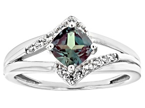 Blue Lab Created Alexandrite Rhodium Over Sterling Silver Ring 1.15ctw