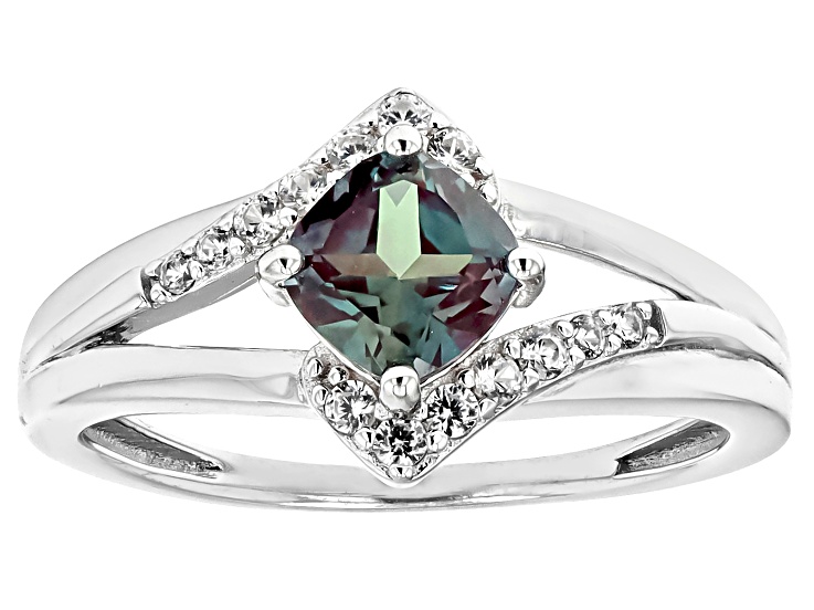 ヘトロジェニティ　Raw Face/Blasted Silver Blue Lab Created Alexandrite Rhodium Over Sterling Silver