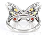 Multicolor Multi-Gem Rhodium Over Sterling Silver Butterfly Ring 1.45ctw