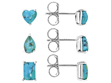 Picture of Blue Composite Turquoise Sterling Silver Earrings Set Of 3
