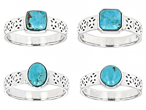 Blue Turquoise Sterling Silver Stackable Ring Set Of 4