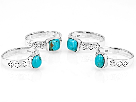 Blue Turquoise Sterling Silver Stackable Ring Set Of 4