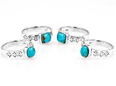 Blue Turquoise Sterling Silver Stackable Ring Set Of 4