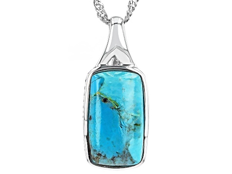 Blue Composite Turquoise Sterling Silver Solitaire Pendant with Chain