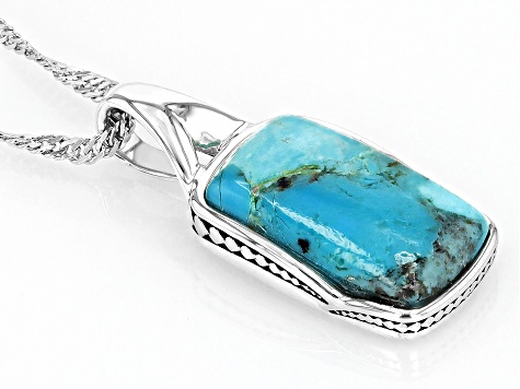 Blue Turquoise Sterling Silver Solitaire Pendant with Chain