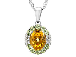 Citrine Rhodium Over Sterling Silver Pendant With Chain 1.36ctw