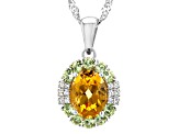 Citrine Rhodium Over Sterling Silver Pendant With Chain 1.36ctw