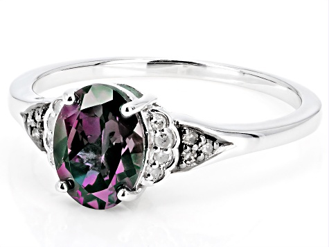 Blue Lab Created Alexandrite Rhodium Over Silver Ring 1.29ctw