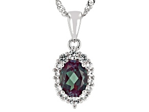 Blue Lab Alexandrite Rhodium Over Sterling Silver Pendant With Chain 1.38ctw