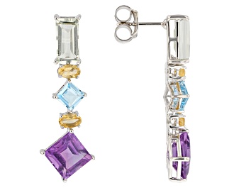 Picture of Multicolor Multi-Gem Sterling Silver Dangle Earrings 4.68ctw