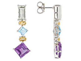 Multicolor Multi-Gem Sterling Silver Dangle Earrings 4.68ctw