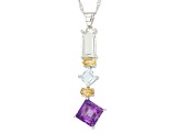 Mulcolor Multi-Gem Sterling Silver Dangle Pendant With Chain 4.68ctw