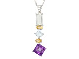 Multicolor Multi-Gem Sterling Silver Dangle Pendant With Chain 4.68ctw