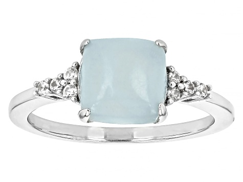 Blue Dreamy Aquamarine Rhodium Over Sterling Silver Ring 0.14ctw